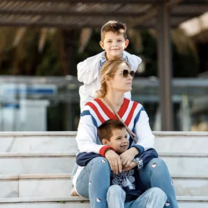 Ukrainian mother with 2 children
